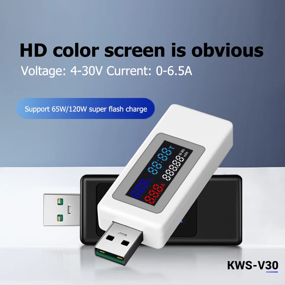 KWS-V30 6-in-1 USB DC Digital Voltage Power Meter with IPS Display and Current Tester