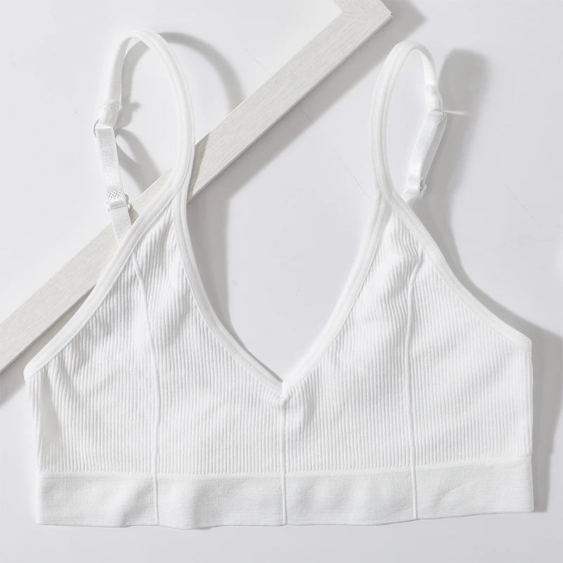 CowLost | product_id-seamless-ribbed-v-neck-wireless-tube-top-bralette-with-adjustable-straps-m-l |10