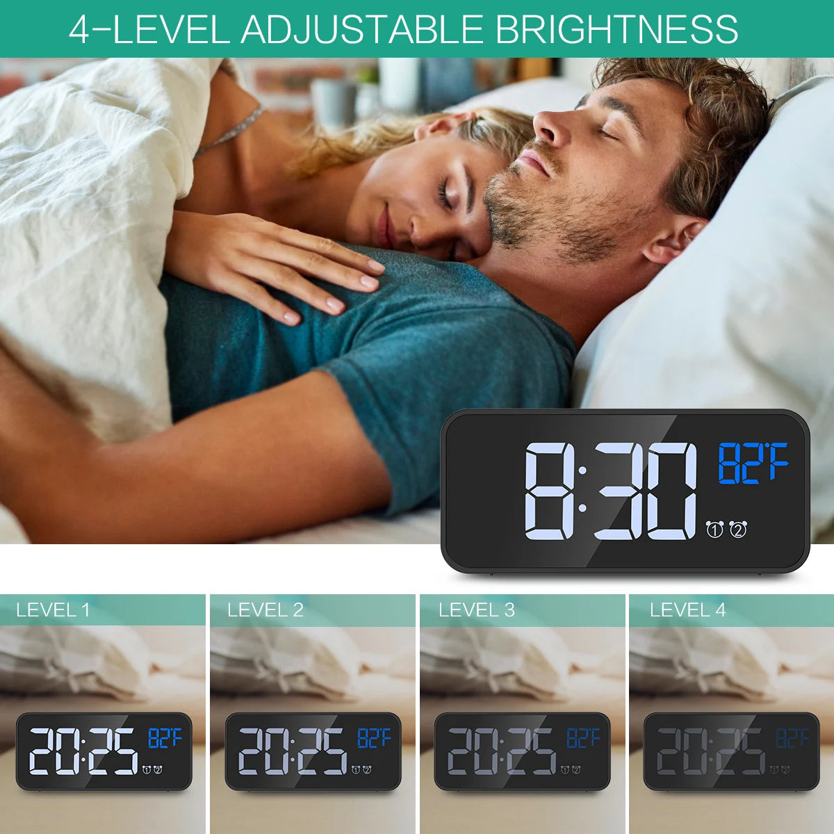ORIA Digital LED Alarm Clock with Music, Snooze, Temperature, Voice Control, and Backlight