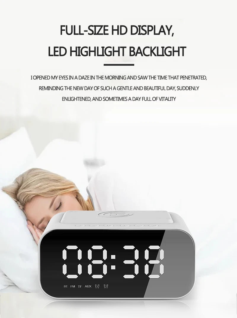 ORIA Digital Alarm Clock Bluetooth Speaker FM Radio Wireless USB Fast Charger