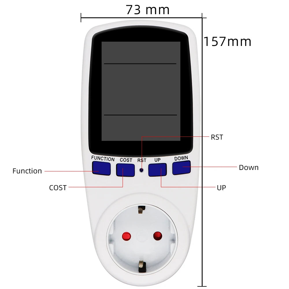 Digital LCD Power Meter Wattmeter Socket 220V AC EU Energy Measuring Outlet with Overload Protection and 7 Display Modes