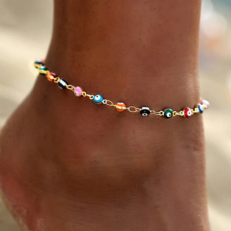 CowLost | bohemian-colorful-turkish-eyes-anklets-for-women-butterfly-flower-zircon-shell-cat-ankle-bracelet-summer-beach-foot-leg-jewelry-1 |7