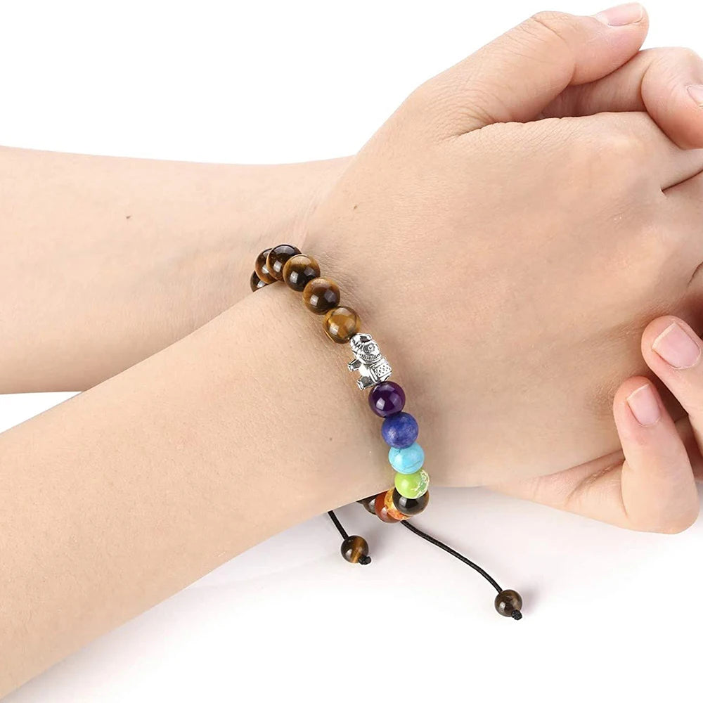CowLost | badge-pass-holders-mens-natural-volcanic-rock-7-chakra-healing-bracelet |2