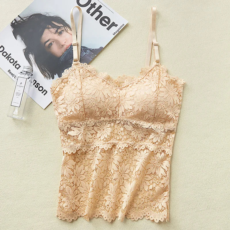CowLost | product_id-womens-floral-lace-non-wire-bralette-with-adjustable-straps-and-removable-pads |12