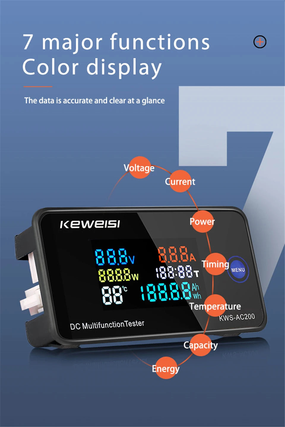 KWS DC-200 Digital Voltmeter Ammeter 0-200V 0-100A LED Wattmeter with Reset Function