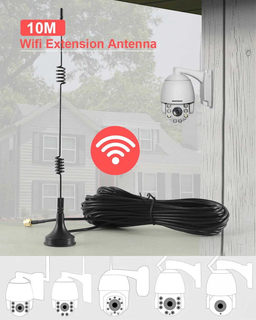 CowLost | 2-4g-wifi-extension-antenna-sucker-3m-10m-extender-cable-5dbi-hing-gain-sucker-for-boavision-wireless-ptz-bullet-ip-cam |7