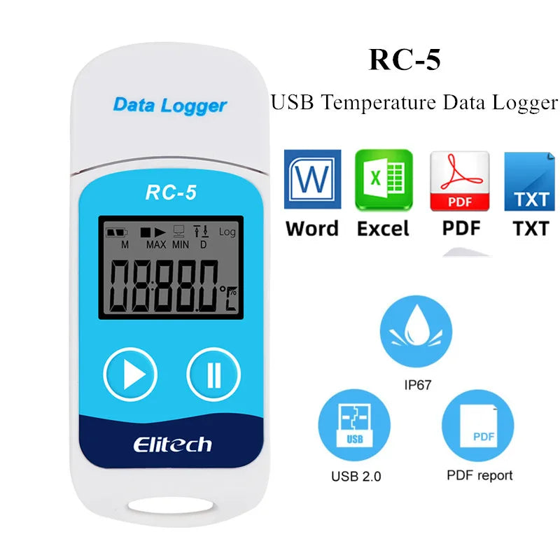 10PCS RC-5 USB Temperature Data Logger 32000 Points PDF Report Cold-Chain Recorder