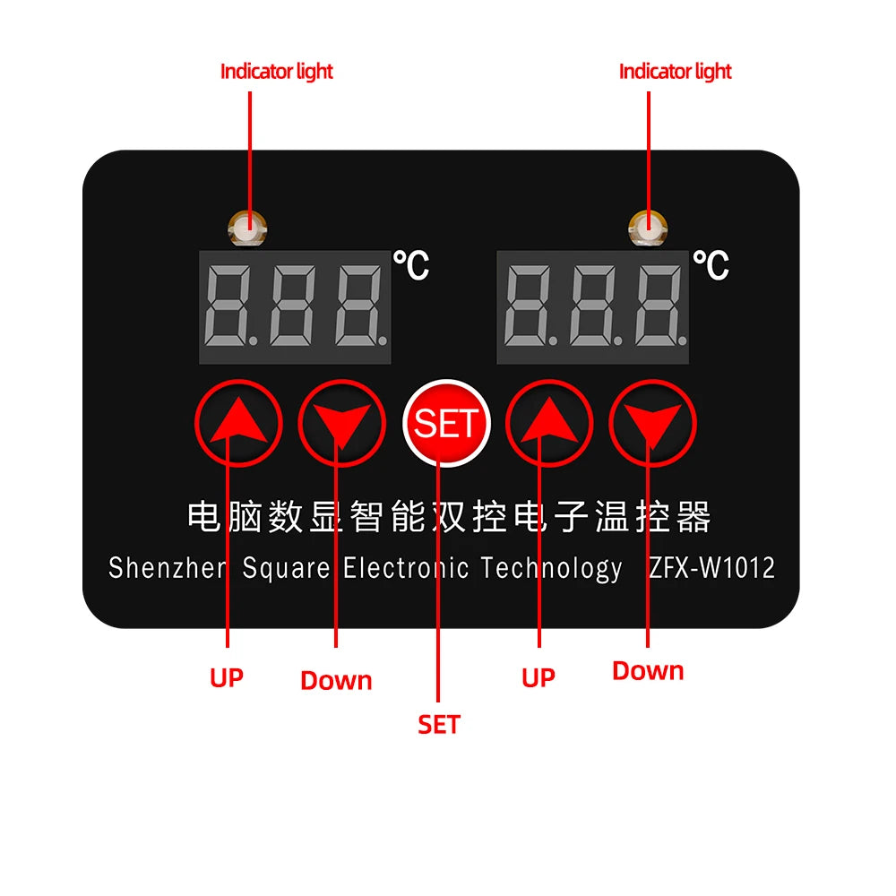ZFX-W1012 Digital Thermostat Temperature Controller 220V 12V 24V Two Relay Output 10A Heat Cool