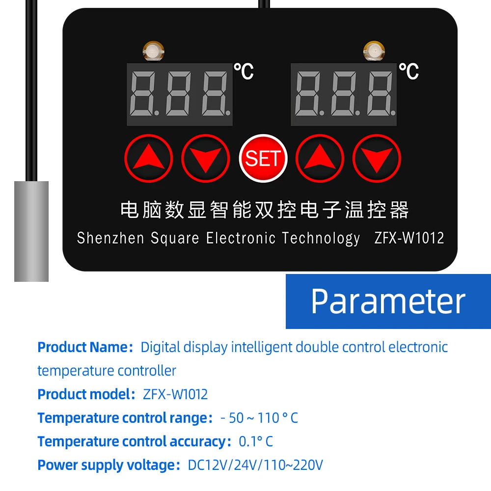 ZFX-W1012 Digital Thermostat Temperature Controller 220V 12V 24V Two Relay Output 10A Heat Cool