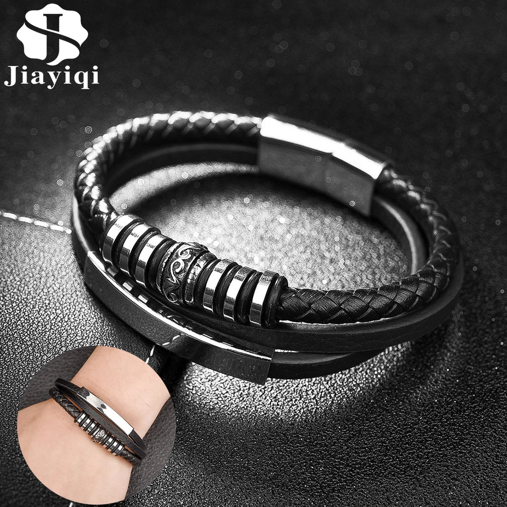 CowLost | badge-pass-holders-jiayiqi-mens-genuine-leather-fashion-bracelets-with-magnetic-clasp |1
