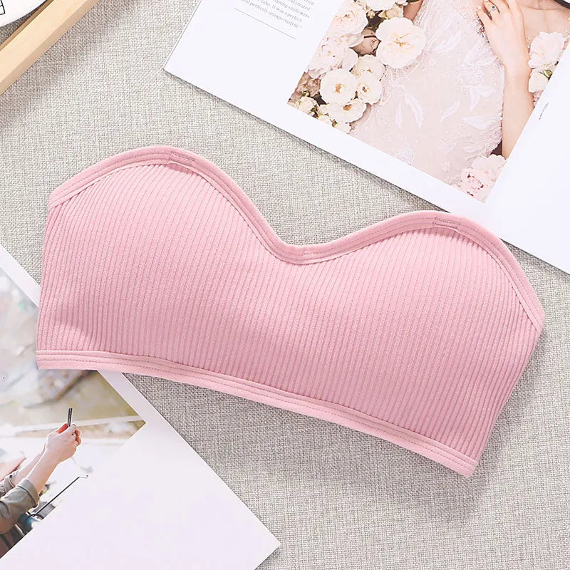 CowLost | strapless-bra-tube-top-women-crop-top-non-wire-invisible-bra-3-4-cup-underwear-sexy-lingerie-cotton-bandeau-bra-removable-pads |5