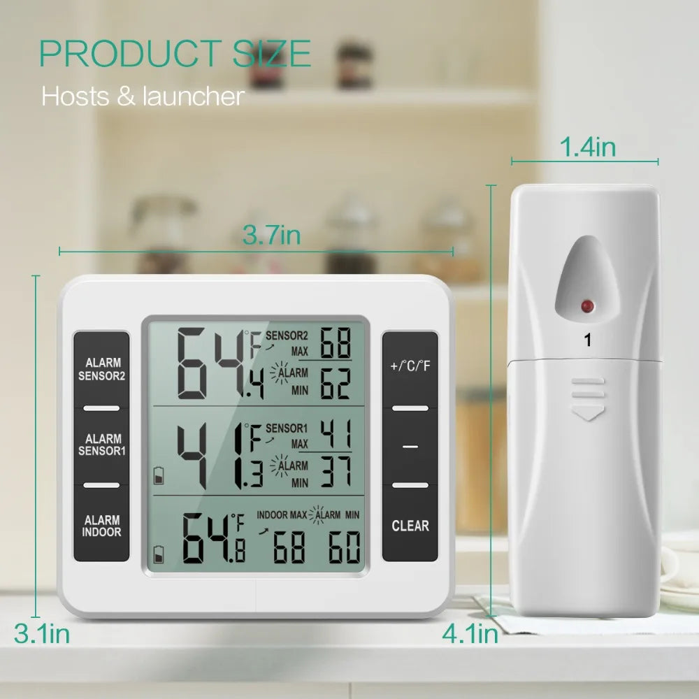 ORIA Digital Fridge Thermometer with 2 Sensors Wireless Indoor Freezer Thermometer