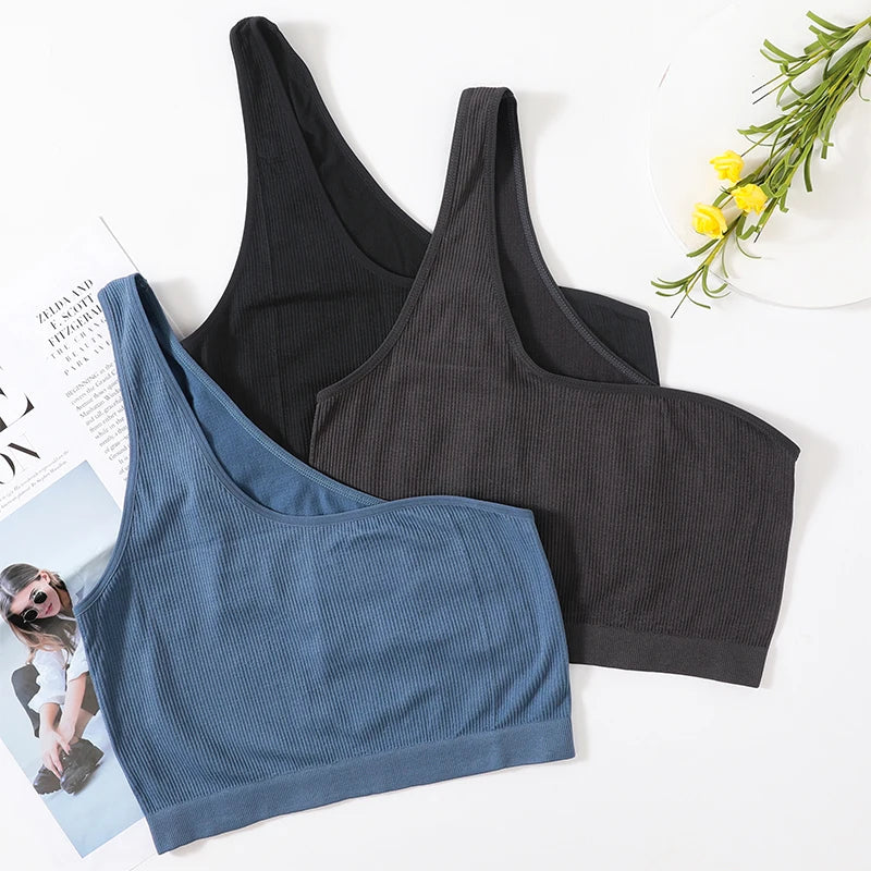 CowLost | one-shoulder-tank-tops-women-seamless-underwear-bra-top-female-crop-top-sexy-lingerie-ribbed-streetwear-camisole |8