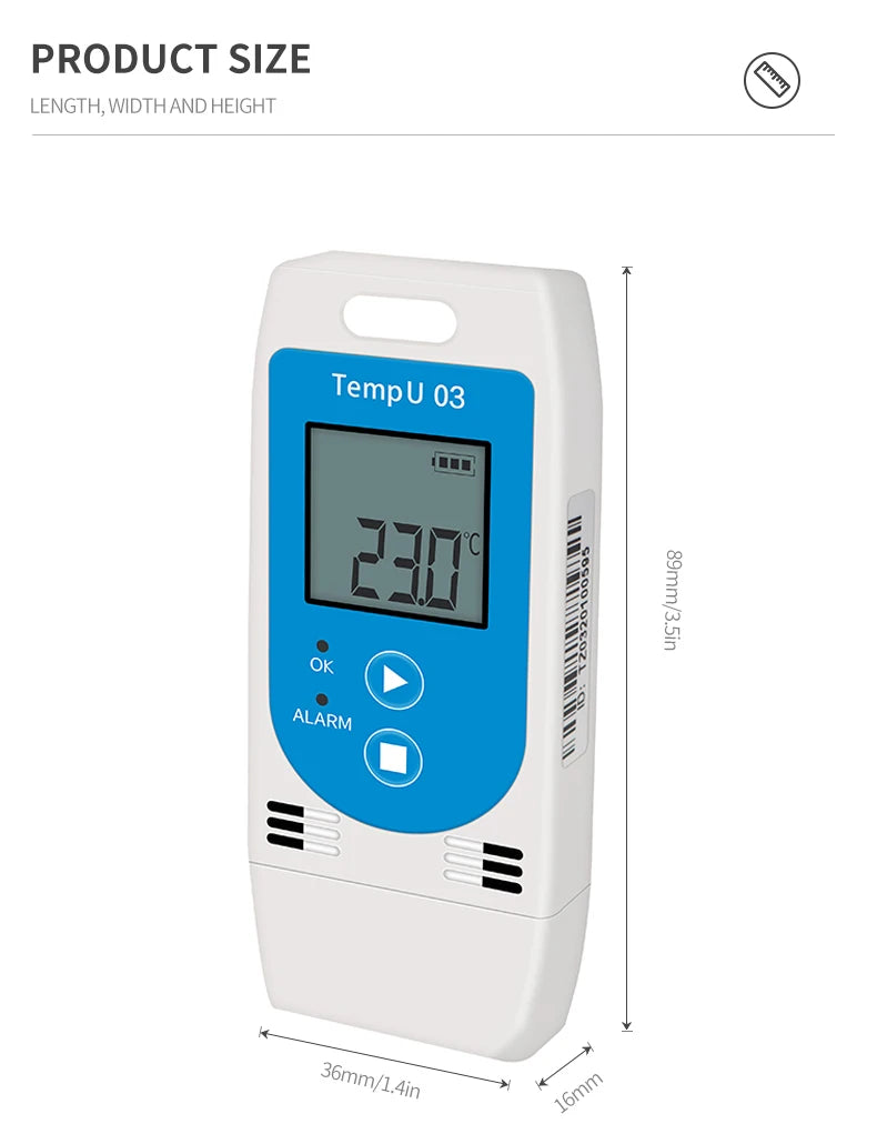 USB Temperature Data Logger Recorder 16000 Points with Built-in NTC Sensor for Warehouse and Refrigerated Transport