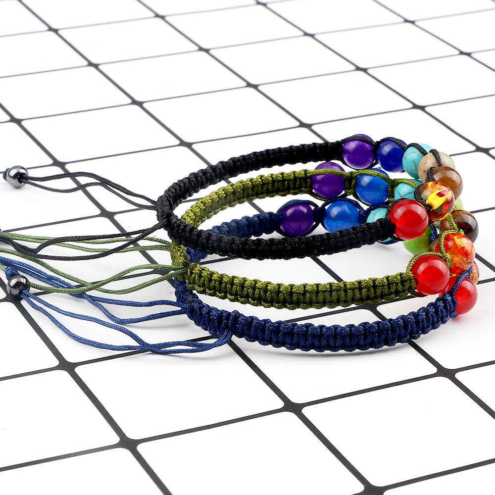 CowLost | badge-pass-holders-handmade-adjustable-7-chakra-natural-stone-beads-bracelet-6mm |5