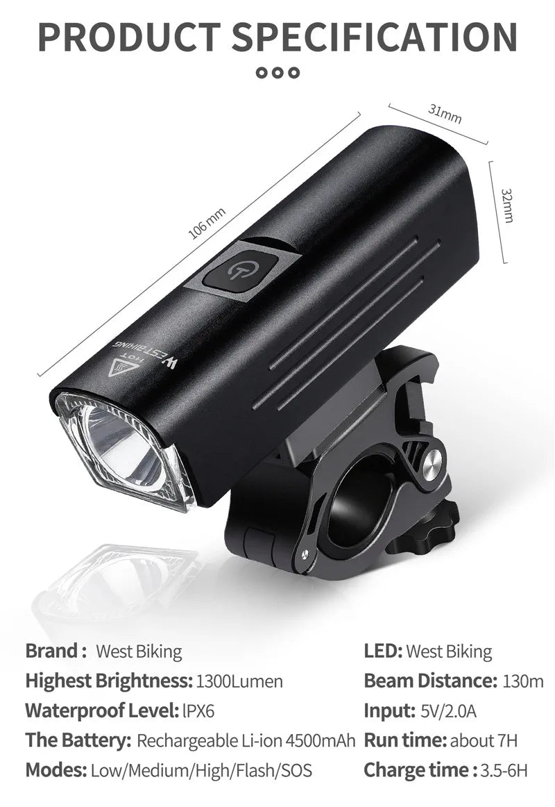 CowLost | west-biking-front-bicycle-light-usb-rechargeable-led-bike-light-waterproof-cycling-headlight-climbing-safety-flashlight-lamps |55