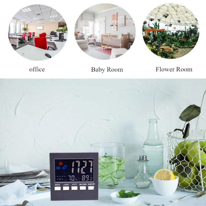 Intelligent Weather Clock with LCD Thermometer, Hygrometer, Alarm, Calendar, Voice-Activated Backlight, Temp & Humidity