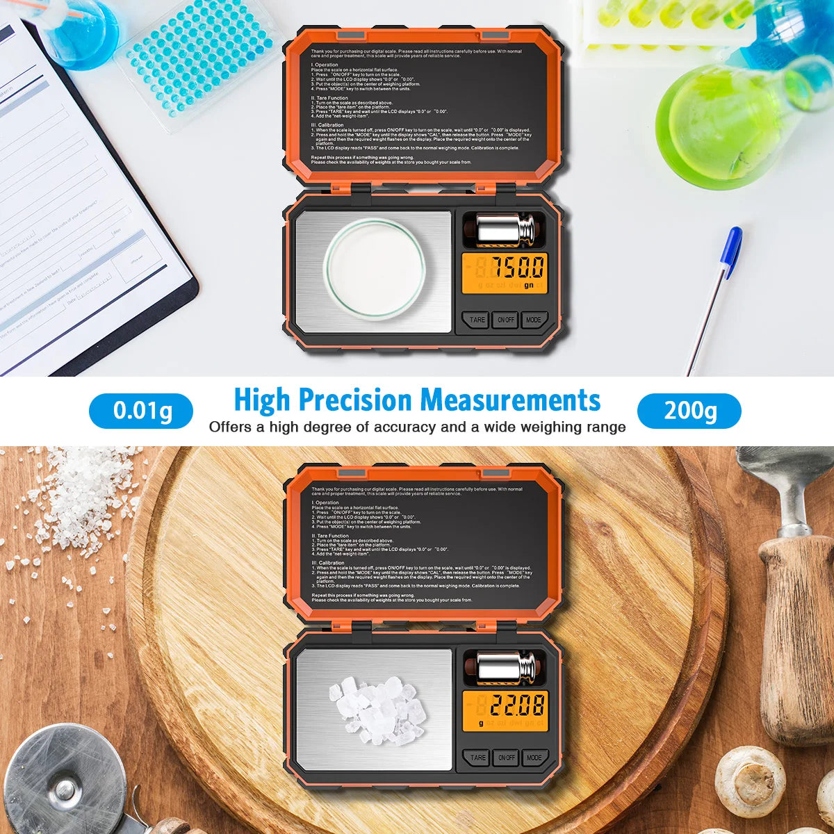 Amir Digital Mini Pocket Scale 200g x 0.01g with 50g Calibration Weight for Food, Tablets, Jewelry