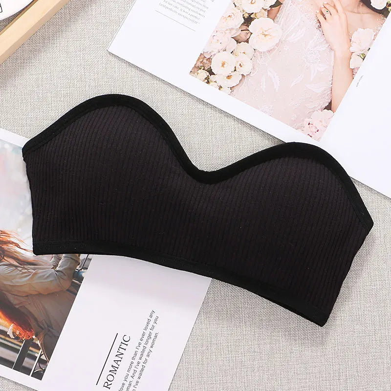 CowLost | strapless-bra-tube-top-women-crop-top-non-wire-invisible-bra-3-4-cup-underwear-sexy-lingerie-cotton-bandeau-bra-removable-pads |12