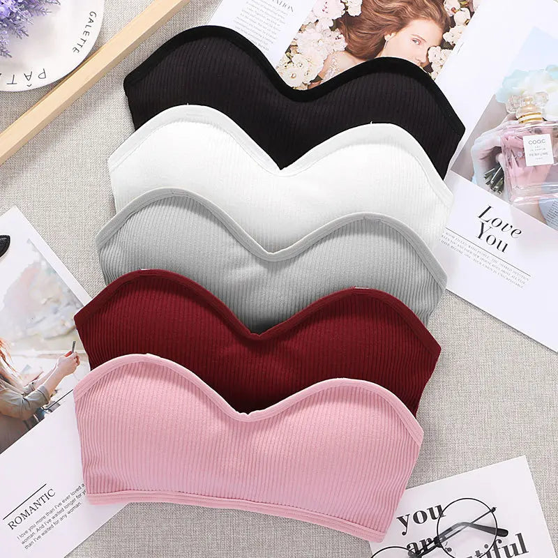 CowLost | strapless-bra-tube-top-women-crop-top-non-wire-invisible-bra-3-4-cup-underwear-sexy-lingerie-cotton-bandeau-bra-removable-pads |9