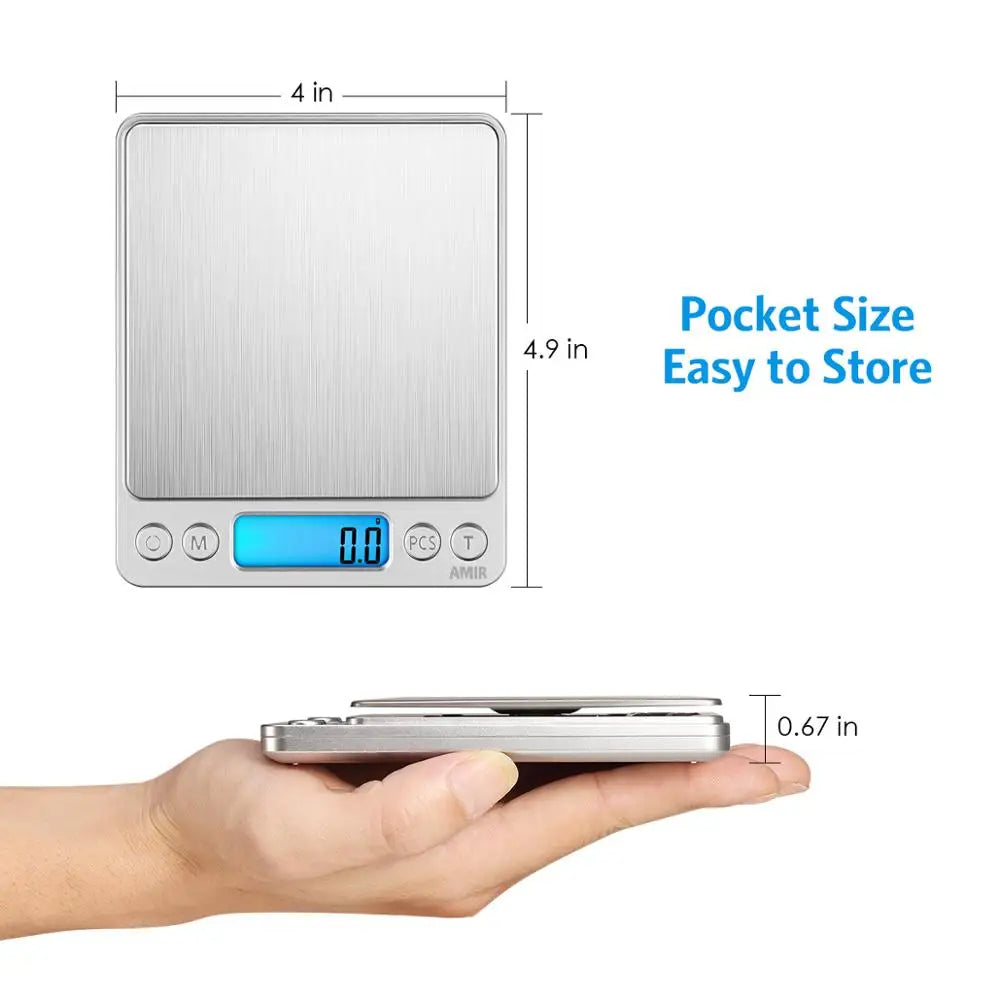 AMIR Digital Kitchen and Jewelry Scale 3kg/0.1g with Backlit LCD