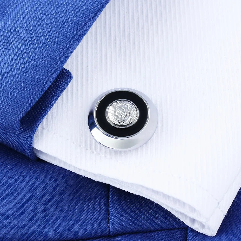 CowLost | clothing-accessories-hawson-d-initial-round-black-enamel-cufflinks-for-men |6