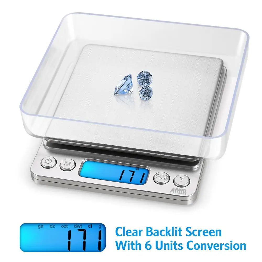 AMIR Mini Digital Kitchen Scale 500g/0.01g Stainless Steel LCD Display