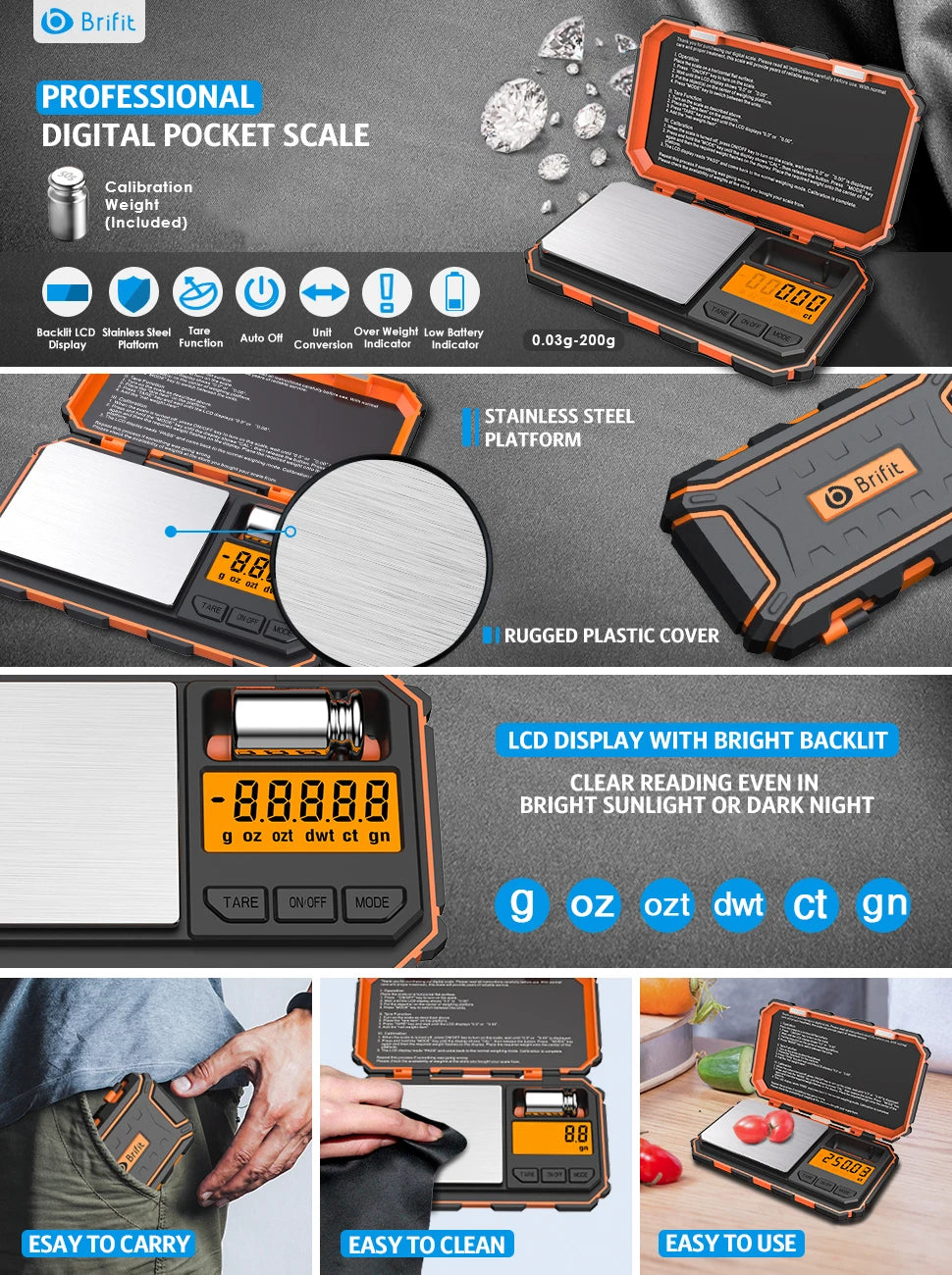 Amir Digital Mini Pocket Scale 200g x 0.01g with 50g Calibration Weight for Food, Tablets, Jewelry