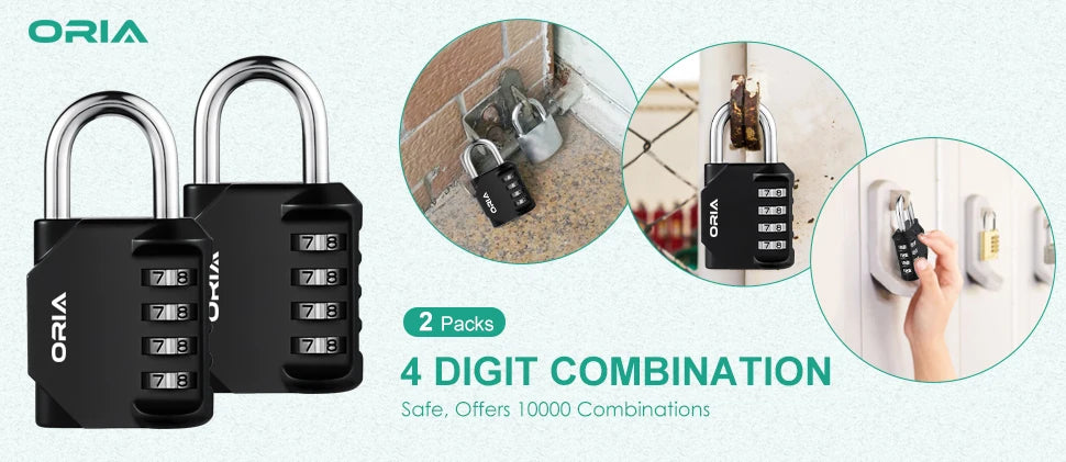 ORIA 2PCS 4-Digit Waterproof Combination Padlocks for Door, Suitcase, Bag, Cabinet, Gym