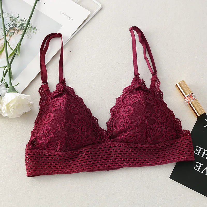 CowLost | product_id-floral-lace-v-neck-padded-non-wire-push-up-bralette-for-women |4
