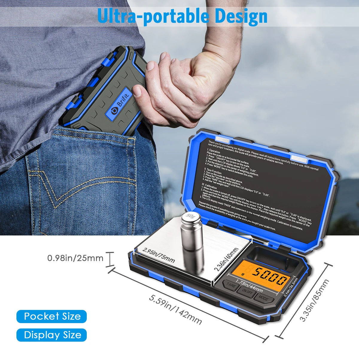 Amir Digital Mini Pocket Scale 200g x 0.01g with 50g Calibration Weight for Food, Tablets, Jewelry