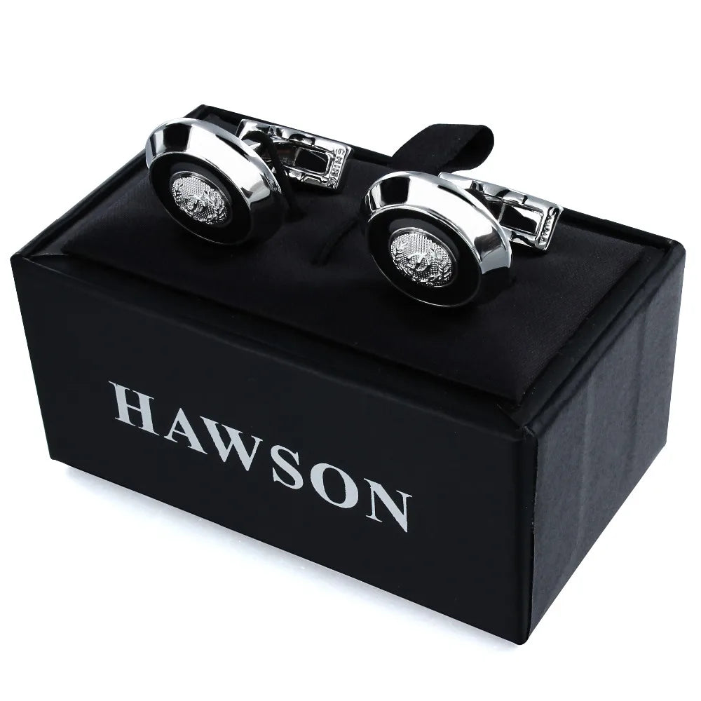 CowLost | clothing-accessories-hawson-d-initial-round-black-enamel-cufflinks-for-men |3