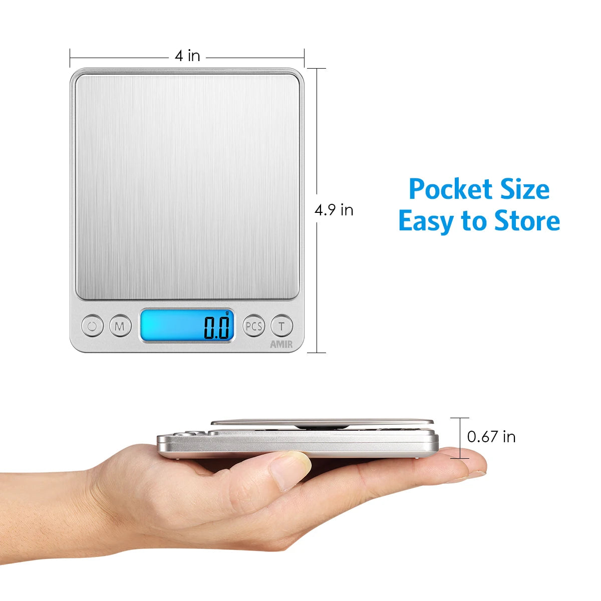 AMIR Digital Kitchen and Jewelry Scale 3kg/0.1g with Backlit LCD