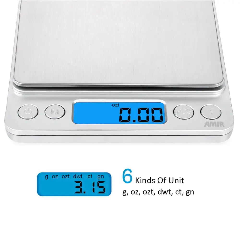 AMIR Mini Digital Kitchen Scale 500g/0.01g Stainless Steel LCD Display