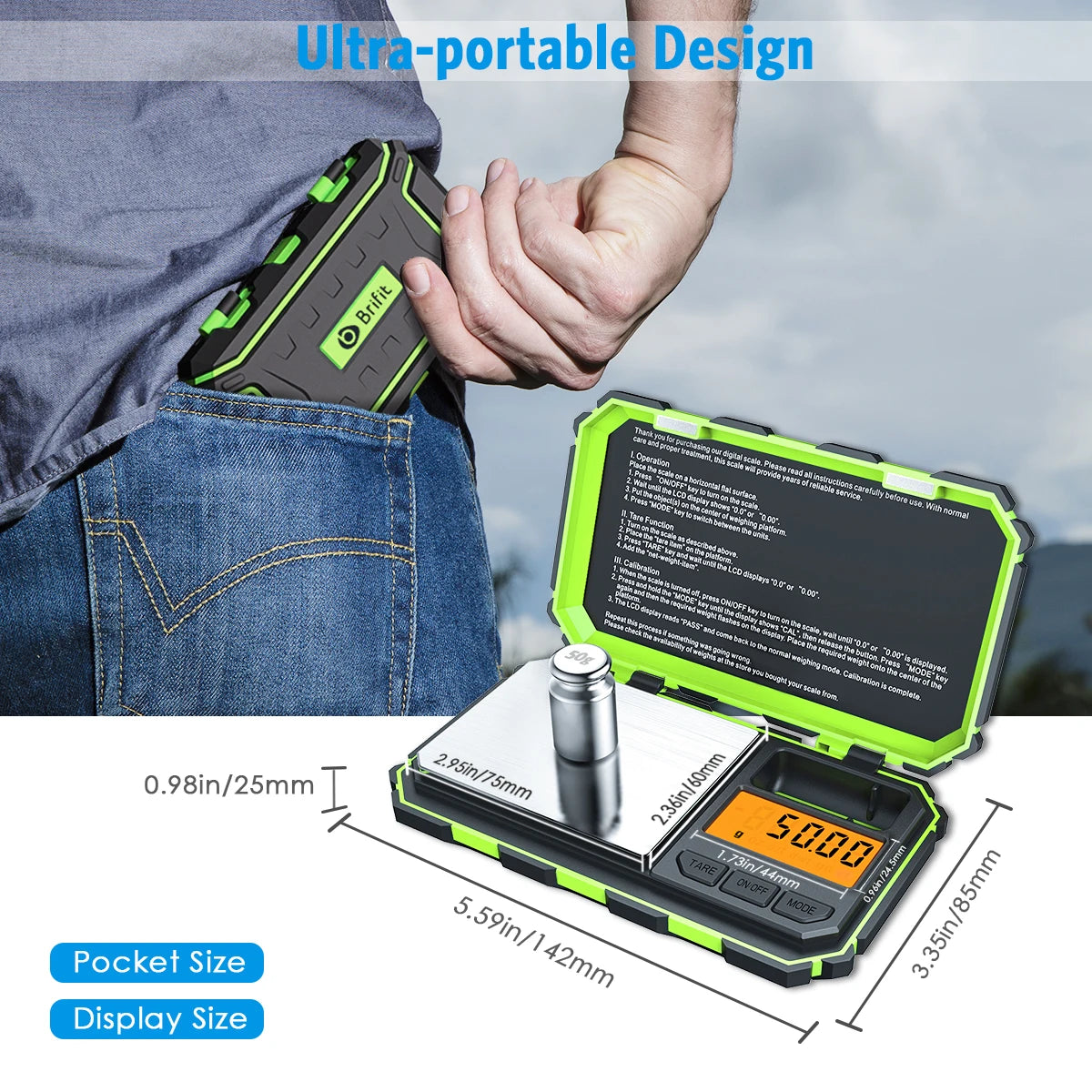 Amir Digital Mini Pocket Scale 200g x 0.01g with 50g Calibration Weight for Food, Tablets, Jewelry