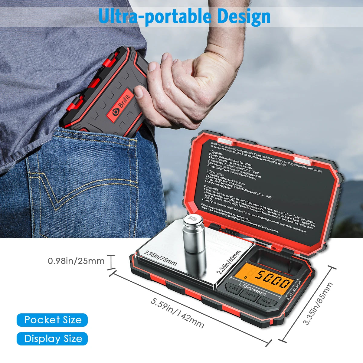 Amir Digital Mini Pocket Scale 200g x 0.01g with 50g Calibration Weight for Food, Tablets, Jewelry
