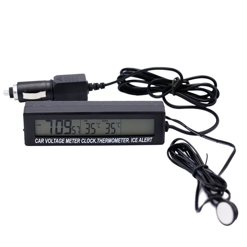 3-in-1 Digital Auto Car Voltage Meter with Temperature Thermometer, Clock, and Ice Alert, Blue Orange Backlight