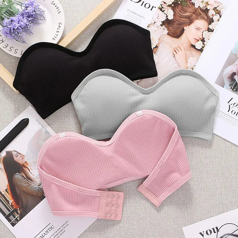 CowLost | strapless-bra-tube-top-women-crop-top-non-wire-invisible-bra-3-4-cup-underwear-sexy-lingerie-cotton-bandeau-bra-removable-pads |11