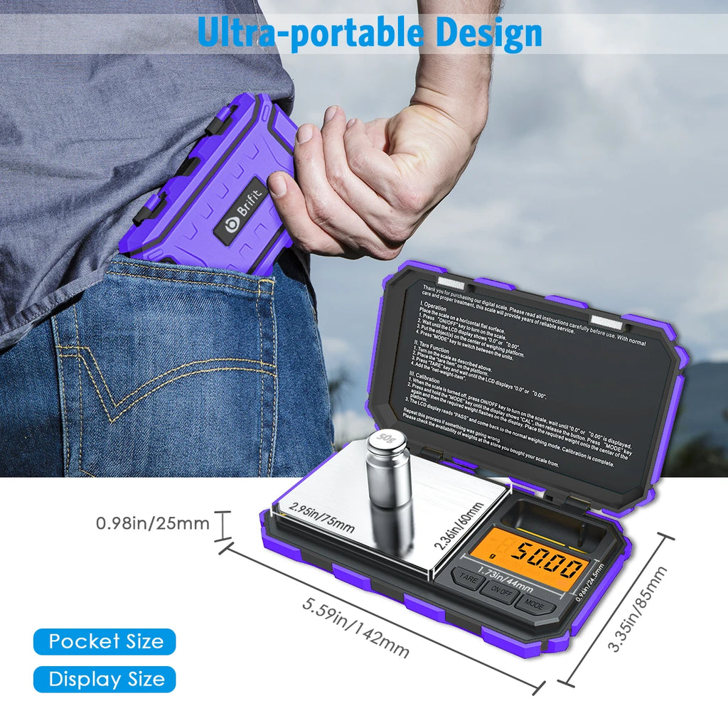 Amir Digital Mini Pocket Scale 200g x 0.01g with 50g Calibration Weight for Food, Tablets, Jewelry