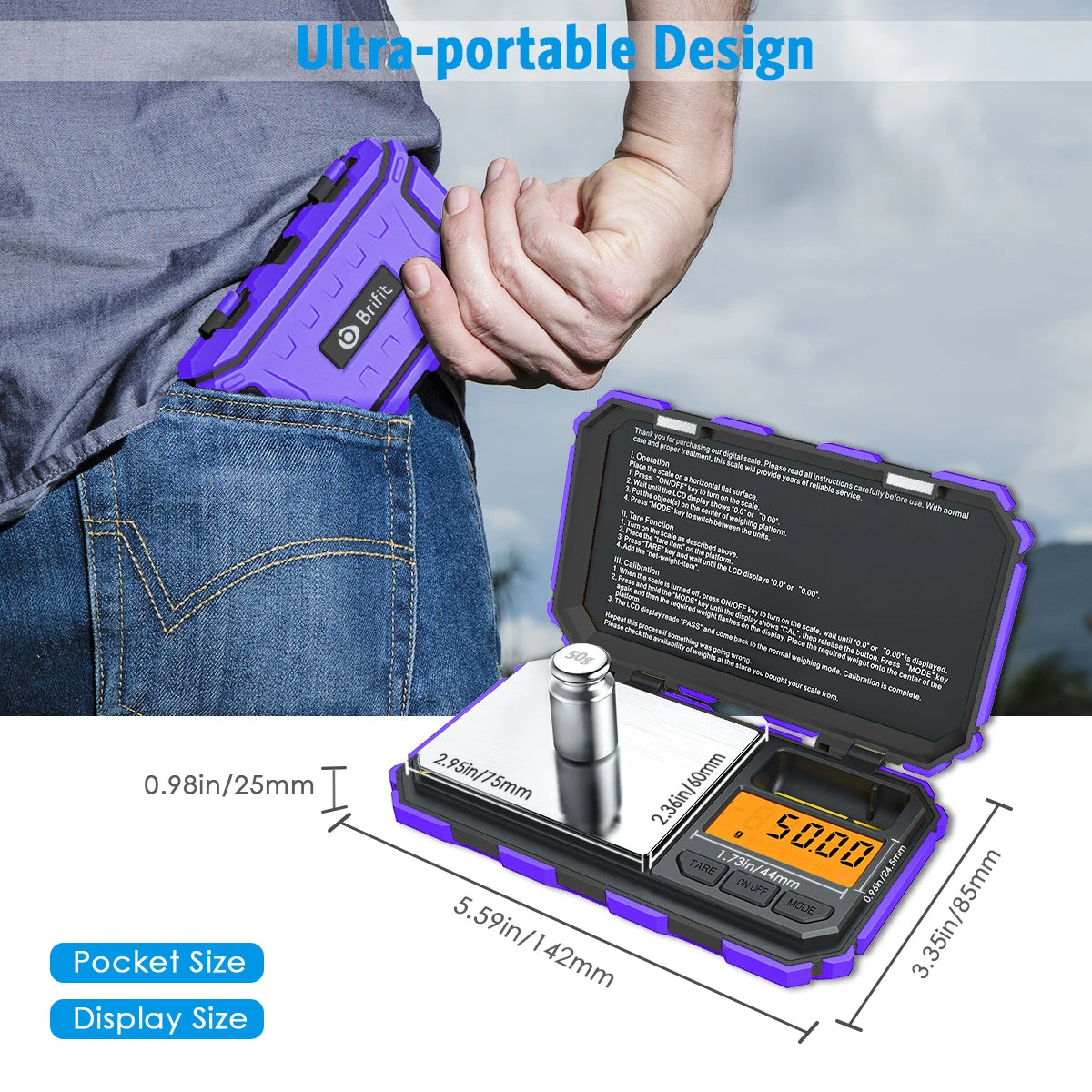 Amir Digital Mini Pocket Scale 200g x 0.01g with 50g Calibration Weight for Food, Tablets, Jewelry
