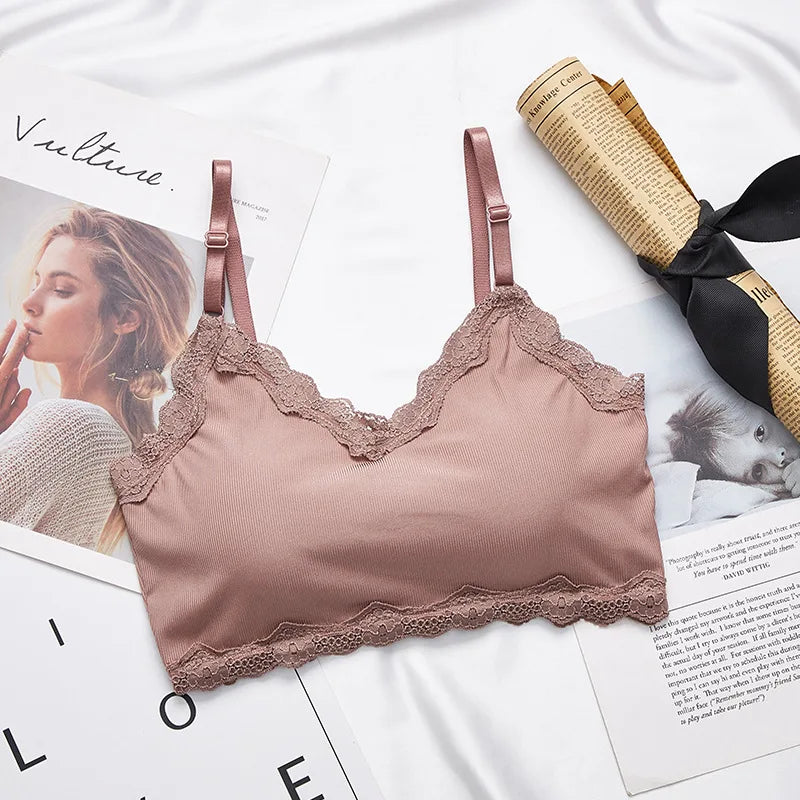 CowLost | product_id-seamless-wireless-lace-trim-tube-top-bralette-crop-top-for-women |3