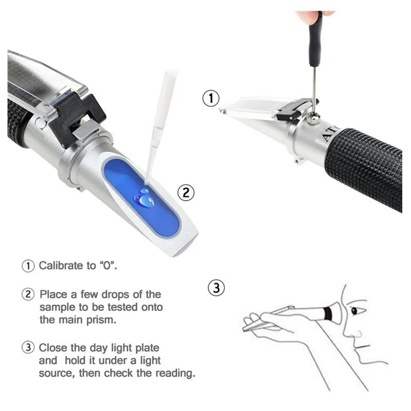 Handheld Brix & Salt Refractometer with ATC Dual Scale 0-32% Brix 0-28% Salt for Brine, Fruit, Beer