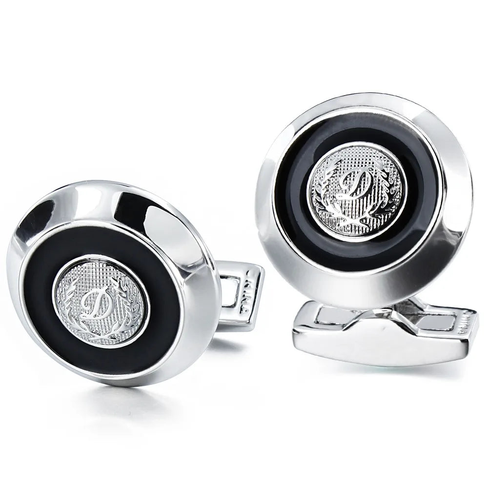 CowLost | clothing-accessories-hawson-d-initial-round-black-enamel-cufflinks-for-men |1