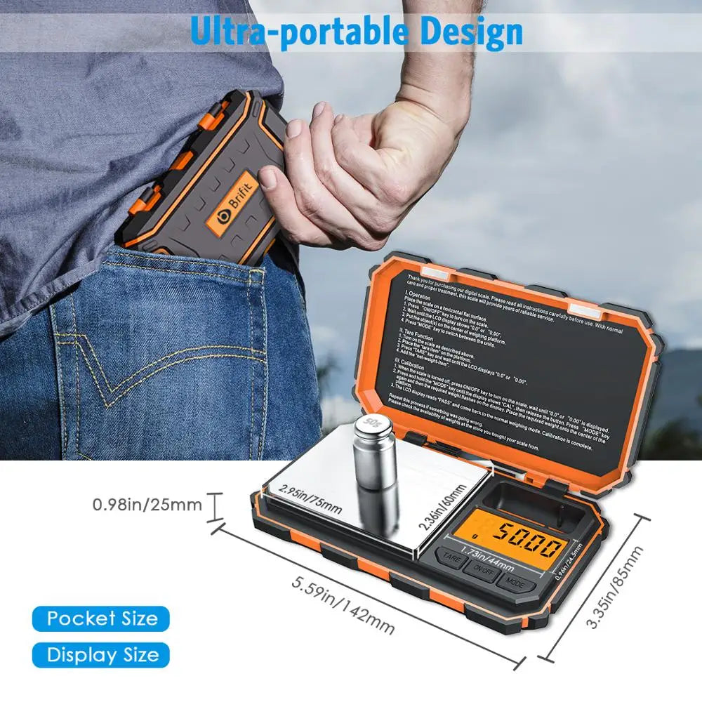 Amir Digital Mini Pocket Scale 200g x 0.01g with 50g Calibration Weight for Food, Tablets, Jewelry