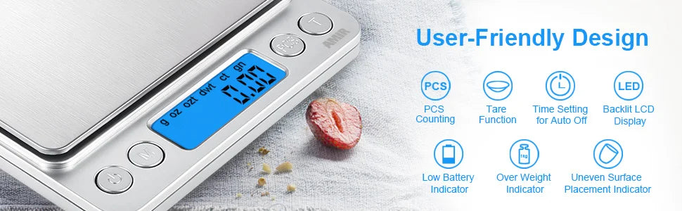 AMIR Mini Digital Kitchen Scale 500g/0.01g Stainless Steel LCD Display
