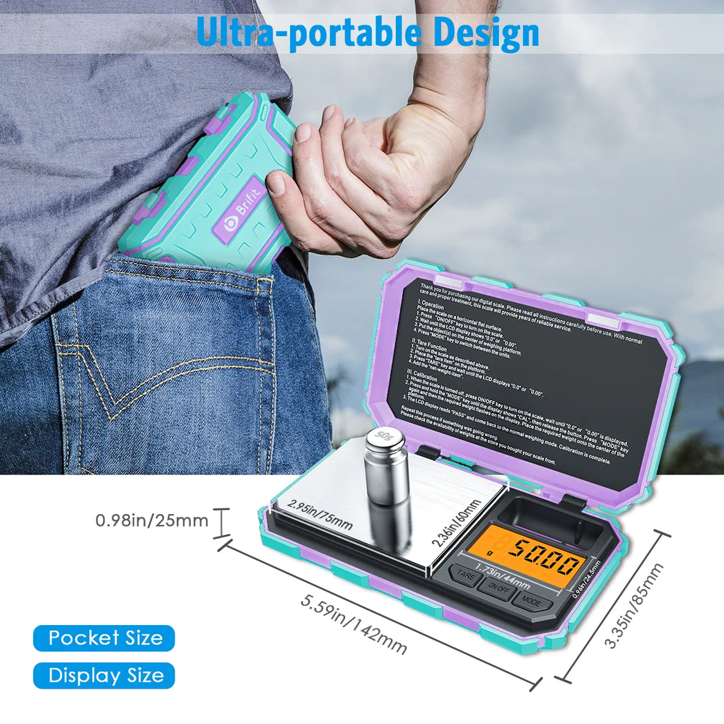 Amir Digital Mini Pocket Scale 200g x 0.01g with 50g Calibration Weight for Food, Tablets, Jewelry