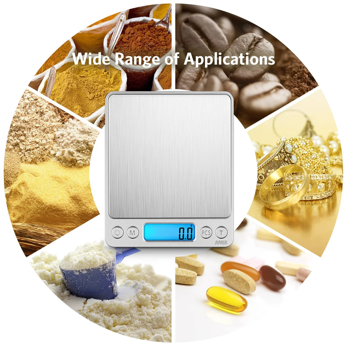 AMIR Digital Kitchen and Jewelry Scale 3kg/0.1g with Backlit LCD