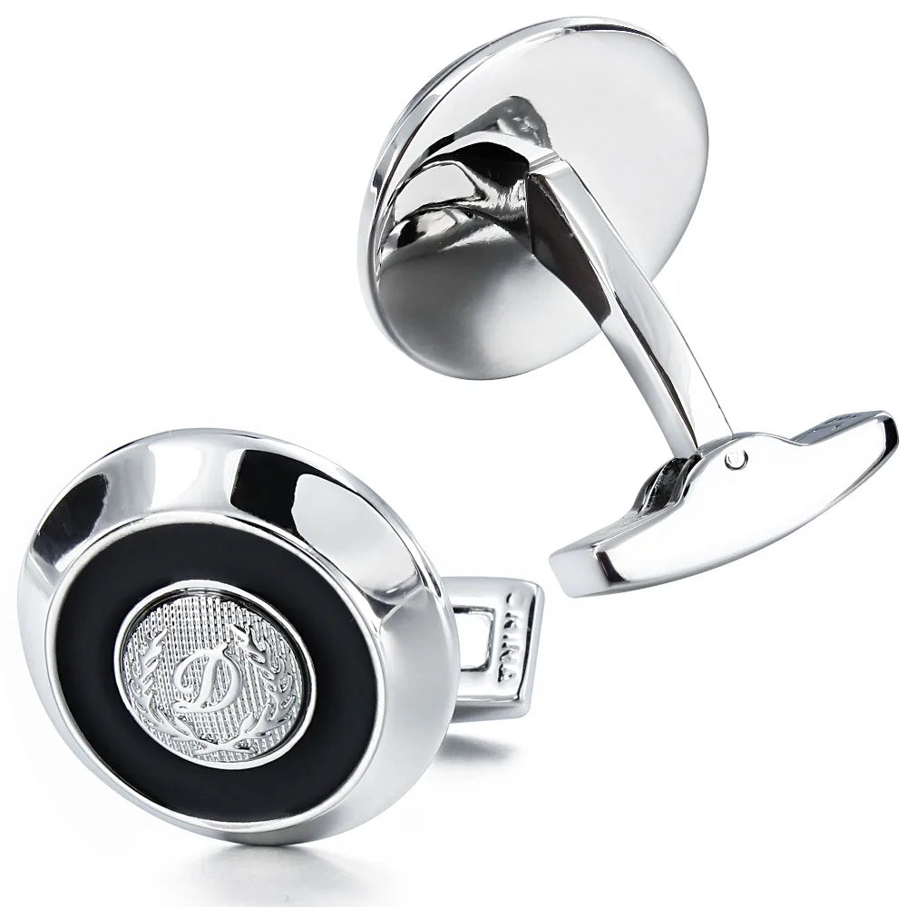 CowLost | clothing-accessories-hawson-d-initial-round-black-enamel-cufflinks-for-men |4