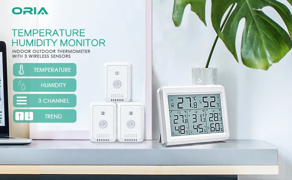 ORIA Digital Wireless Hygrometer Thermometer LCD Indoor Outdoor Temperature Humidity Monitor with Remote Sensor