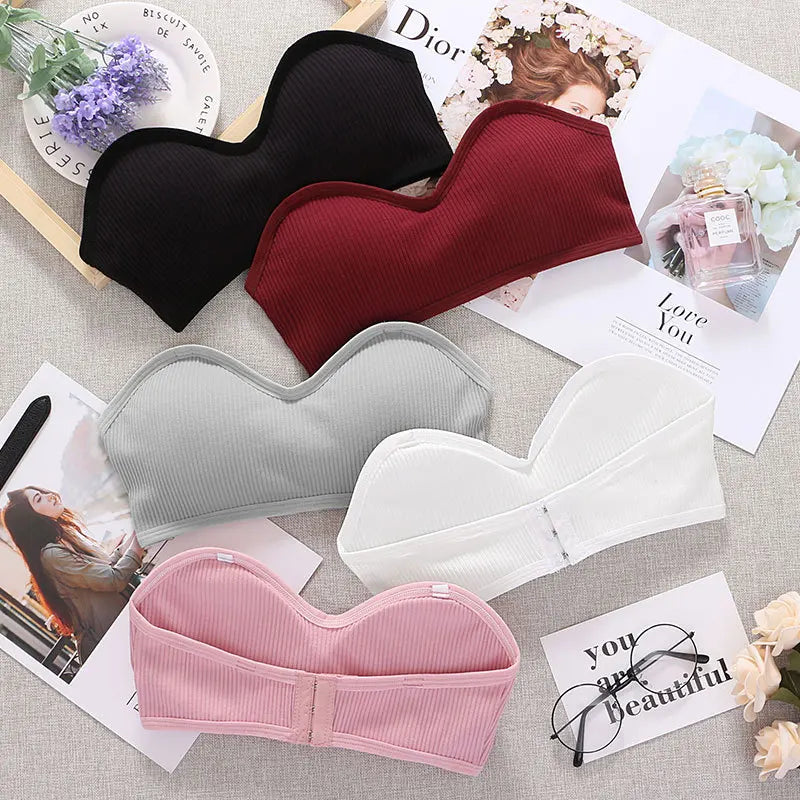 CowLost | strapless-bra-tube-top-women-crop-top-non-wire-invisible-bra-3-4-cup-underwear-sexy-lingerie-cotton-bandeau-bra-removable-pads |10